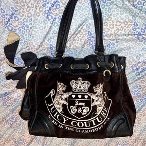 Vintage Black Juicy Couture Tote Bag Velvet Daydreamer Scottie Dog Purse Handbag